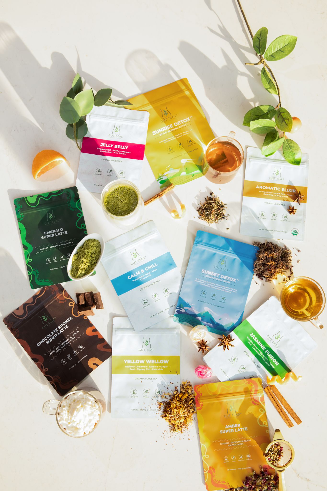 Gut Teas Adaptogen Lattes, Blended gut health tea and detox blend